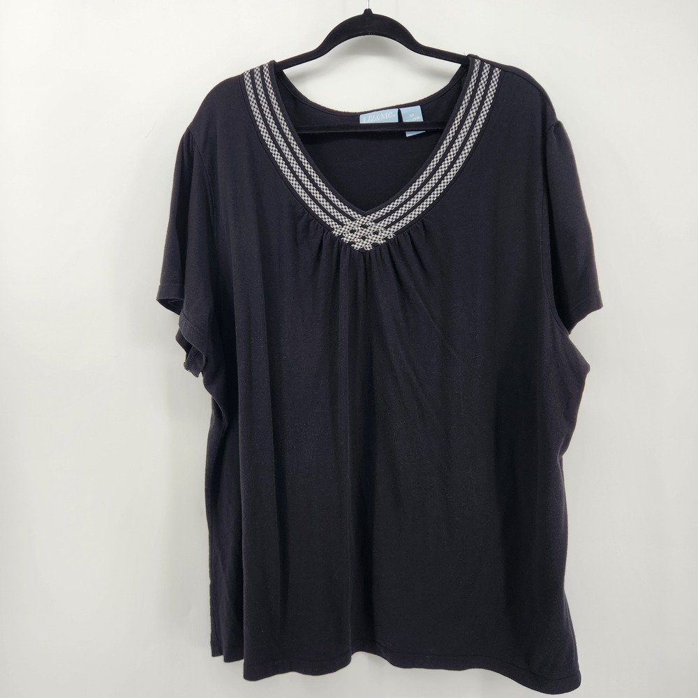 Liz‎ & Me Womens Top 3X Black V Neck Short Sleeve Casual Knit Blouse